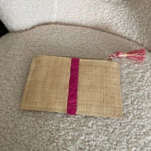 Kayu Pink Stripe Raffia Clutch